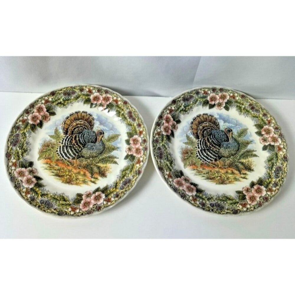 Churchill Thanksgiving Dinner Plates Set of 2 Colorful Myott Factory Archive 10"